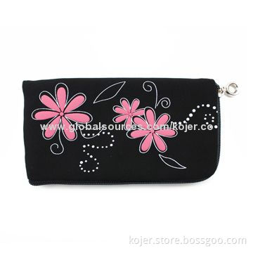 Velvet Zipper Bag for iPhone 4 with Quality Zipper Slider and Lanyard, Comes in Black